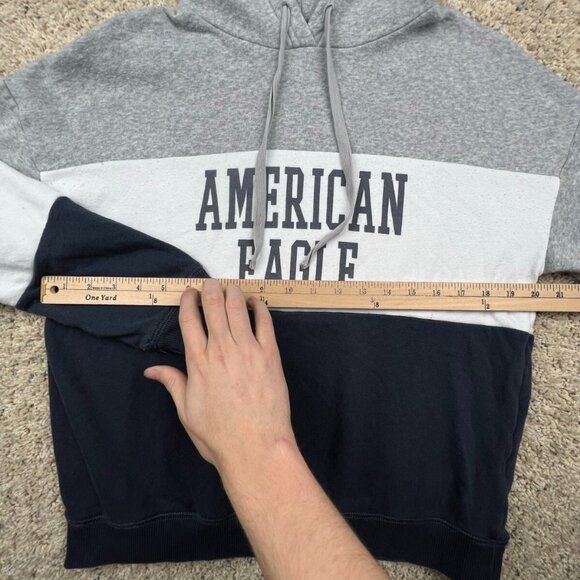 American Eagle Sweater Adult Medium Gray Pullover Hoodie Drawstring Long Sleeve - Picture 3 of 8
